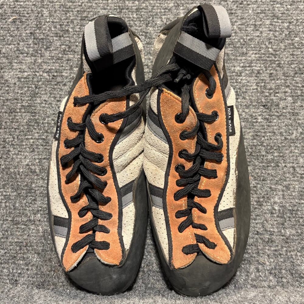Five Ten 5.10 Lace Up Rock Climbing Shoes Stealth Orange Black C4 Rubber Mens 9